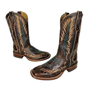 CINCH Champion Brown Square Toe Goat Leather Western Cowboy Boots Size 8